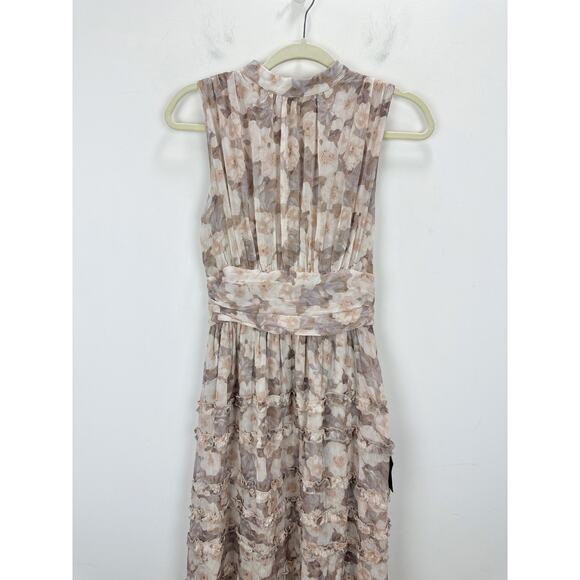 Lulus Happily Sweet Beige Floral Mock Neck Backless Midi Dress Cocktail S NWT - Picture 6 of 14